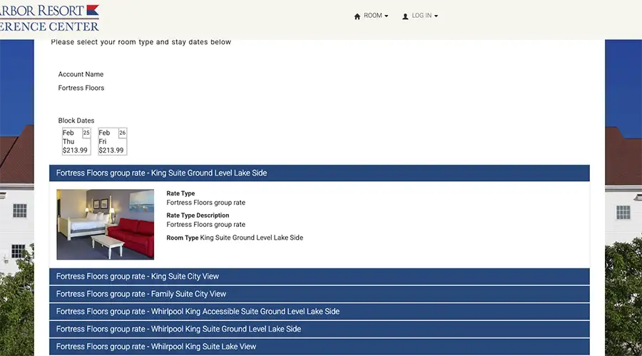 select room type/dates/guests → complete booking summary and payment